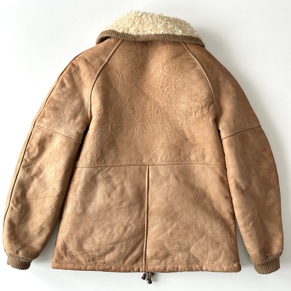 Vintage XS Shearling Coat 70s Tan Sheepskin Jacket Morlands Real Lambskin - Picture 2 of 11